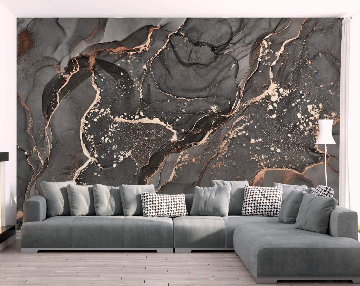 Grey Marble Red Rose Swirl Abstract Pattern Mural Wallpaper – Home Decoram