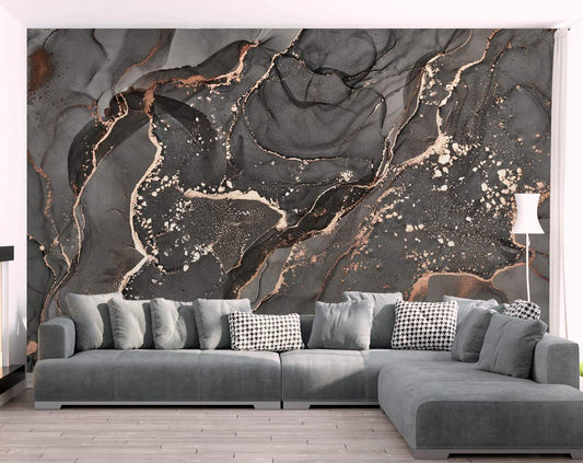 Grey Marble Red Rose Swirl Abstract Pattern Mural Wallpaper