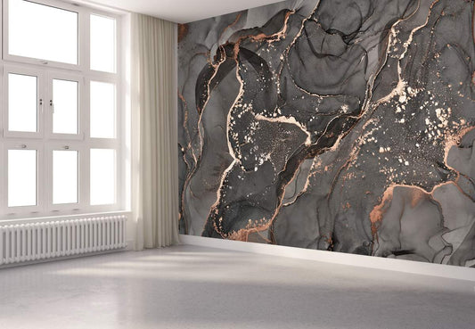 Grey Marble Red Rose Swirl Abstract Pattern Mural Wallpaper