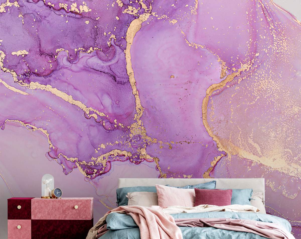 Abstract Gold Pink Purple Marble Ebstract Wallpaper