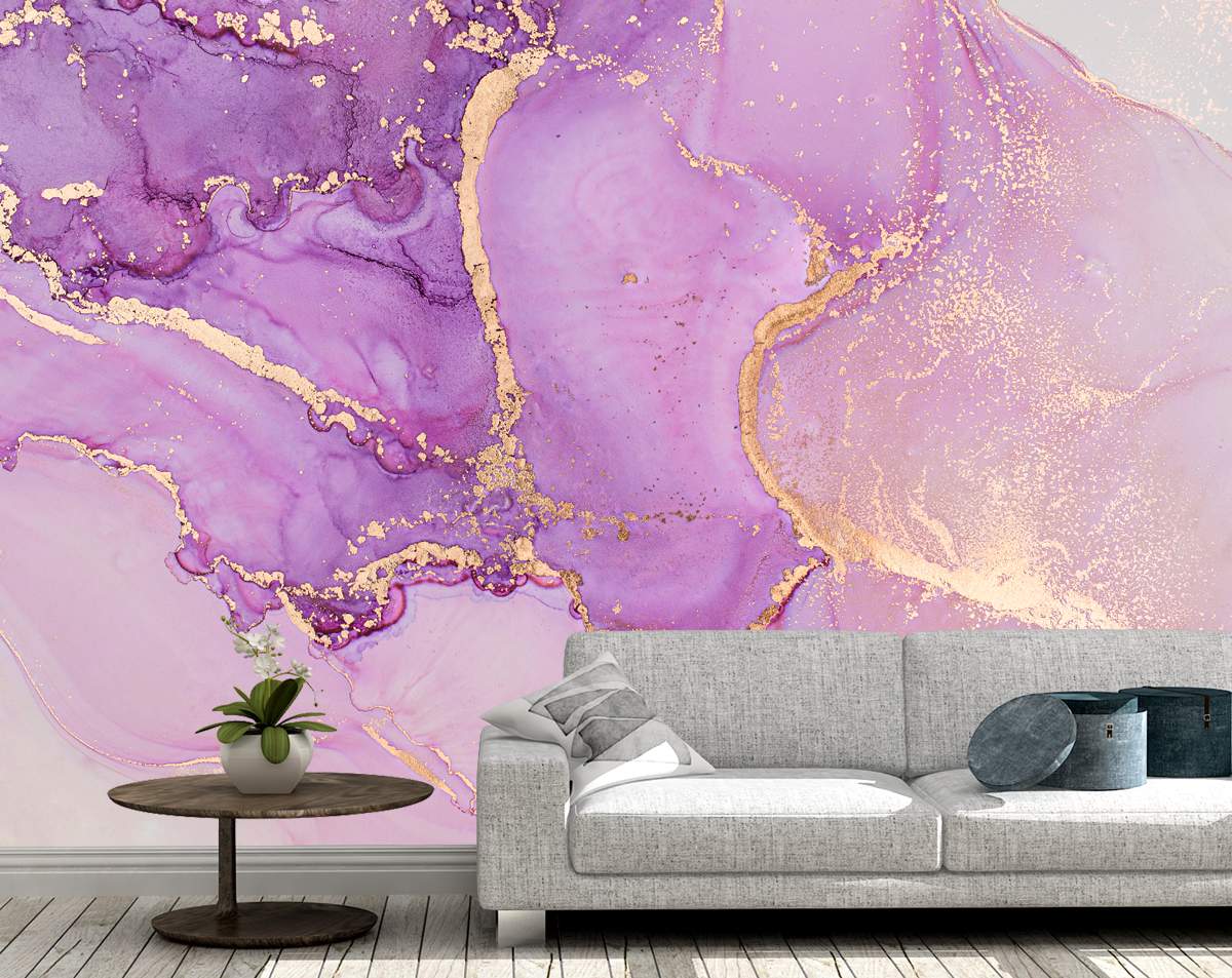 Turquoise Purple Marble Style Brush Wallpaper Mural • Wallmur®