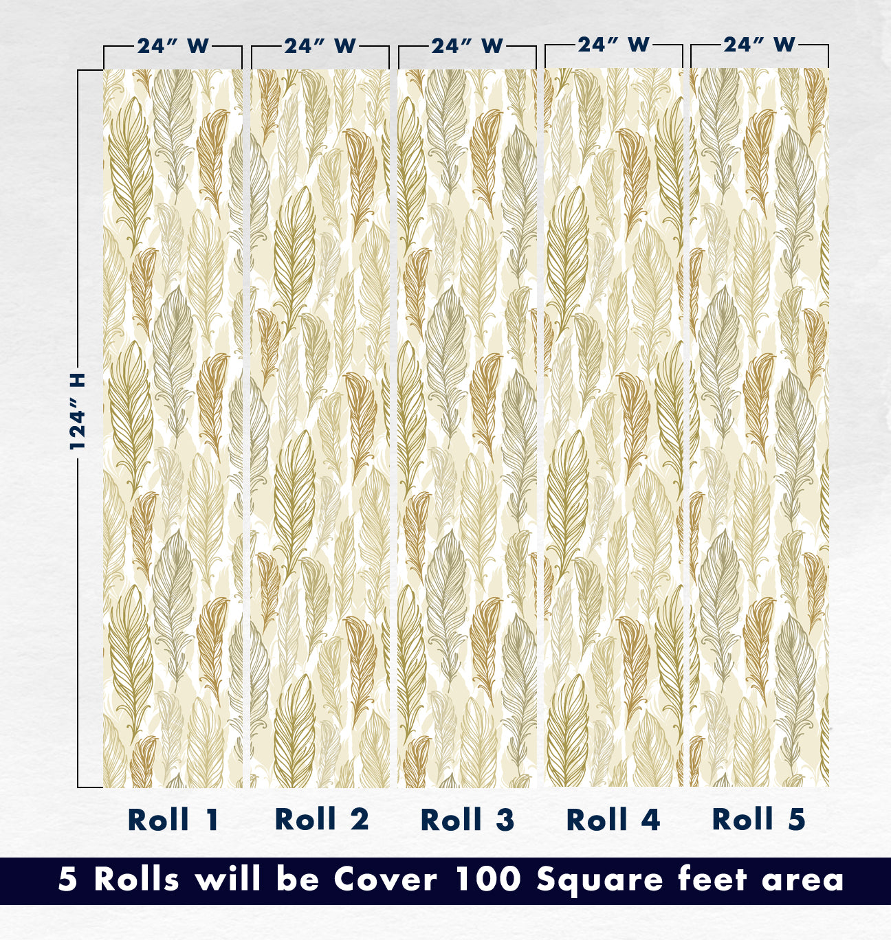 Stylish Trendy Beige Feathers Hand Drawn Wallpaper Rolls