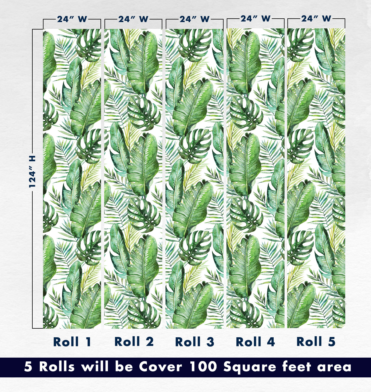 Jungle Tropical Leaves Watercolour Style Wallpaper Rolls