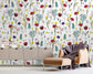 Blooming Colourful Flowers Hand Drawing Wallpaper Rolls